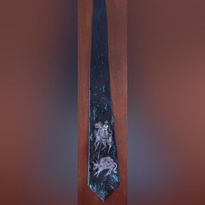 Vintage handmade silk(?) Peachick tie Western Cowboy Bull Cactus theme
